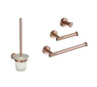 Ensemble de 4 pièces en Laiton doré Rose brossé moleté Comprenant Un Porte-Brosse de Toilette, Un Porte-Papier Toilette, Une Barre Porte-Serviettes, Un Crochet et Un Porte-Savon.