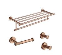 Ensemble de 4 pièces en Laiton doré Rose brossé moleté Comprenant Un Porte-Brosse de Toilette, Un Porte-Papier Toilette, Une Barre Porte-Serviettes, Un Crochet et Un Porte-Savon.