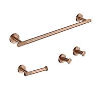 Ensemble de 4 pièces en Laiton doré Rose brossé moleté Comprenant Un Porte-Brosse de Toilette, Un Porte-Papier Toilette, Une Barre Porte-Serviettes, Un Crochet et Un Porte-Savon.