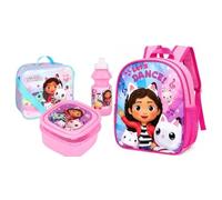 Ensemble de 4 pièces officiel Gabby's Dollhouse pour filles - Sac à dos standard, sac à déjeuner isotherme, boîte à déjeuner et bouteille d'eau - Sac à dos d'école, de voyage DreamWorks pour enfants