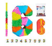 ensemble de 4 pièces pour piñata anniversaire chiffre 6, sac de confettis XXL, bâton et masque coloré, multicolore