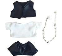 Ensemble de 4 pièces pour poupées Kawaii 1ère/2e/3e - T-shirt blanc, gilet en cuir noir, pantalon et collier en forme de cœur (vêtements et accessoires de poupée) (tissu pour garçon)