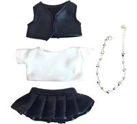 Ensemble de 4 pièces pour poupées Kawaii 1ère/2e/3e - T-shirt blanc, gilet en cuir noir, pantalon et collier en forme de cœur (vêtements et accessoires de poupée) (tissu pour fille)