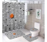 Ensemble de 4 pièces : rideau de douche en béton imitation galets (72 po x 72 po), couvre-abattant de toilette antidérapant et tapis en forme de U, ensemble de décoration de salle de bain rustique gr