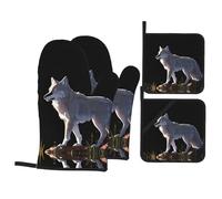 Ensemble de 4 pièces VVXBHGR Wolf on the Rock Prints avec doublure douce et isolation épaisse pour la cuisine et le barbecue en plein air