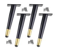 Ensemble de 4 pieds de meubles en métal modernes pour canapés, chaises, noir avec finition dorée, hauteur de 55 cm, design élégant en cône oblique pour tables basses, supports TV, armoires, bureaux.