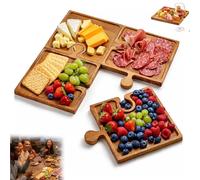 Ensemble De 4 Planches À Découper En Forme De Puzzle, Plateaux De Service En Bois, Idéaux Pour Servir Des Aliments, Des Fruits, Des Collations, Des Salades, Des Légumes Et Du Fromage(4PCS)