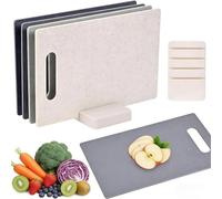 Ensemble de 4 planches à découper en plastique avec support, utilisables des deux côtés, 28 x 18 cm, planches pour cuisine et petit déjeuner
