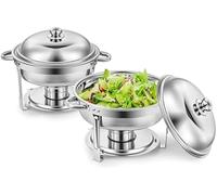 Ensemble de 4 Plats à réchaud Ronds en Acier Inoxydable avec couvercles, bacs à Nourriture et réchauds, Plateaux de Buffet de 5 L pour Restaurants et traiteurs.