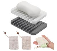 Ensemble de 4 porte-savons, comprenant 2 porte-savons et 2 filets à savon. Porte-savon avec grille de drainage, imperméable et résistant à l'humidité, pour ranger le savon (gris/blanc).