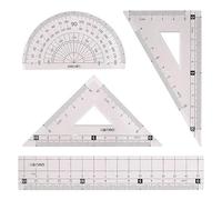 Ensemble de 4 règles transparentes - Ensemble de géométrie étudiant avec règles triangulaires, rapporteur et bord droit de 15 cm, parfait pour les devoirs mathématiques, lecture rapide, facile à