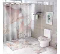 Ensemble de 4 rideaux de douche, ensembles de salle de bain en marbre géométrique or rose tendance avec rideaux de douche, tapis de bain antidérapant, housse de couvercle de toilette et tapis en forme