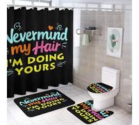 Ensemble de 4 Rideaux de Douche et Tapis de Bain avec Citation de barbier « Ne Vous occupez Pas de Mes Cheveux, Je Fais Les vôtres », Rideau de Spa Hydrofuge et Tapis de Bain Absorbant