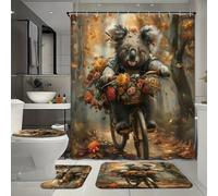 Ensemble de 4 rideaux de douche imperméables à motif koala amusant avec 12 crochets, comprenant un tapis de bain, un tapis en forme de U et un couvre-toilettes pour la décoration intérieure, ainsi qu