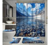 Ensemble de 4 rideaux de douche imperméables à motif paysage naturel avec 12 crochets, comprenant un rideau de douche, un tapis de bain en forme de U et un couvre-toilettes, le tout orné d'un magnifi