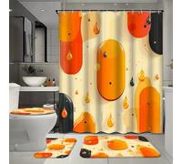 Ensemble de 4 rideaux de douche imperméables à motifs géométriques avec 12 crochets, comprenant un tapis de bain, un tapis en forme de U et un couvre-toilettes pour la décoration intérieure, ainsi qu