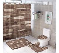 Ensemble de 4 rideaux de douche texturés au sol, motif bois dur, motif Cottage Lodge, avec tapis antidérapants, housse d'abattant de toilette et tapis de bain, décoration de salle de bain, 72" x 72"