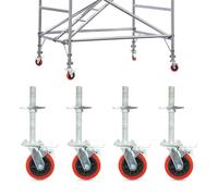 Ensemble de 4 roues d'échafaudage avec roulettes tour frein Pieds réglables Roue en caoutchouc verrouillage robuste 6 pouces for(8 inch)