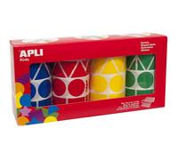 APLI Lot de 4 rouleaux de gommettes géométriques 27 mm 5428 pièces assorties
