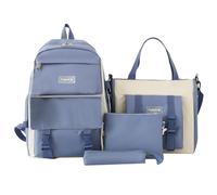 Ensemble de 4 Sacs à Dos pour Enfants Comprenant Un Cartable en Toile Bleue Une Trousse Un Sac à Main d'étude et Sac bandoulière. Sacs Dos capacité avec Plusieurs Poches.