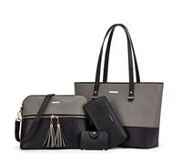 Ensemble de 4 sacs à main en cuir synthétique avec poignée supérieure pour femme, Gris foncé/noir