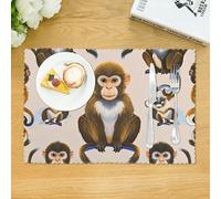 Ensemble de 4 Sets de Table résistants à la Chaleur et antidérapants, Motif Singe, lavables et tissés, pour la décoration de la Cuisine intérieure et extérieure.