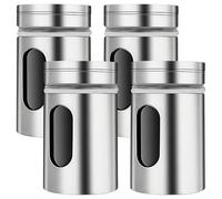 Ensemble de 4 shakers à épices de cuisine en acier inoxydable avec trous de versement réglables, dispose d'une fenêtre de visualisation transparente pour un contrôle facile, mini bocaux idéaux pour