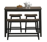 Ensemble de 4 tables de comptoir en bois massif avec banc de hauteur et deux tabourets (D comme indiqué)