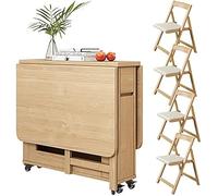 Ensemble de 4 tables de salle à manger pliables en bois avec chaises rembourrées extensibles de style rustique pour cuisine et salle à manger Finition bois naturel