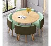Ensemble de 4 tables de salle à manger rondes modernes avec chaises en bois élégantes - Idéal pour les petits espaces, salle à manger ou bureau, finition verte, mobilier de cuisine contemporain