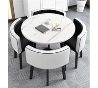 Ensemble de 4 tables de salle à manger rondes modernes du milieu du siècle avec chaises - Tables d'appoint polyvalentes pour ferme, conférence, salon, bureau en plusieurs couleurs (style 14)