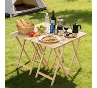 Ensemble de 4 Tables Plateau TV Pliantes, d'appoint en Bois pin avec Base Forme X, collation Peu encombrantes 19"x14,6"x26"pour la Maison, Pique-Nique Plein air, Salon, dortoir, Design Robuste et bei
