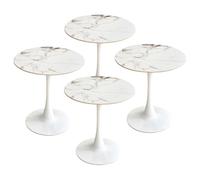 Ensemble de 4 Tables Rondes avec des Pieds en métal Blanc, Gain de Place pour Salle à Manger, Cuisine ou Bureau, 2-4 Places.