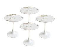 Ensemble de 4 Tables Rondes avec des Pieds en métal Blanc, Gain de Place pour Salle à Manger, Cuisine ou Bureau, 2-4 Places.