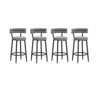 Ensemble de 4 tabourets de bar en velours, hauteur comptoir, avec repose-pieds et pieds en métal. Confortables et rembourrés, ils sont parfaits pour un îlot de cuisine, une salle à manger ou un café.