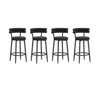 Ensemble de 4 tabourets de bar en velours, hauteur comptoir, avec repose-pieds et pieds en métal. Confortables et rembourrés, ils sont parfaits pour un îlot de cuisine, une salle à manger ou un café.
