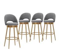Ensemble de 4 tabourets de Bar Hauts, tabourets pivotants avec Dossier, revêtement en Velours, chaises Hautes pour îlot de Cuisine, Pieds en métal doré, Gris