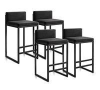 Ensemble de 4 tabourets de Bar Modernes en Velours, avec Dossier, Repose-Pieds et Cadre Noirs, Hauteur comptoir, pour îlot de Cuisine, café, pub, 29,5'' H, Noir