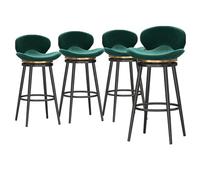 Ensemble de 4 tabourets de bar pivotants en velours vert, chaises de salle à manger hautes rembourrées sans accoudoirs avec coussin de dossier, pieds noirs pour îlot de cuisine, hauteur d'assise 75 cm