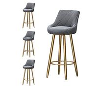 Ensemble de 4 tabourets de Bar, Tabouret de Bar rembourré en Velours avec Dos, Chaise de Barre des Jambes en Or, 65 cm (Taille: 65 cm, Couleur: Vert) (Gris 65 cm)