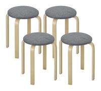 HOMCOM Ensemble de 4 tabourets empilables Modernes, tabourets Ronds sans Dossier avec Assise rembourrée, pour Maison, Bureau, Salle à Manger, Cuisine, 40 x 40 x 45 cm, Gris