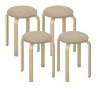 Ensemble de 4 tabourets empilables - HOMCOM - ronds, sans dossier, assise rembourrée - bois - 40 x 40 x 45 cm - kaki