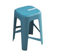 Ensemble de 4 tabourets en plastique empilables portables tabourets carrés sans arrière avec tapis de pied sans glissement idéal pour le bistrot de cuisine à domicile et usage de bureau (bleu)