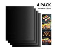 Ensemble de 4 tapis de barbecue antiadhésifs extra larges 40x60 cm avec brochettes en bambou - Sûrs, réutilisables et faciles à nettoyer !