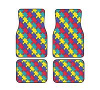 Ensemble de 4 Tapis de Sol pour Voiture à la Mode avec Puzzle de Sensibilisation à l'Autisme - Tapis de Sol en Moquette pour Voitures, Accessoires Automobiles Avant et arrière