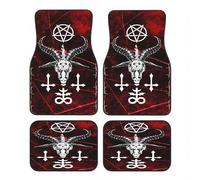 Ensemble de 4 Tapis de Sol universels pour Voiture, Motif tête de Mort de chèvre du Diable, Tous Temps, Avant et arrière, antidérapants, Accessoires pour Voitures, camions, SUV et berlines.