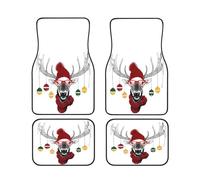 Ensemble de 4 Tapis de Sol universels pour Voitures, camions et SUV, Motif cerf de Noël Amusant. Antidérapants et faciles à Nettoyer, Ils sont Parfaits pour l'avant et l'arrière de Votre véhicule.
