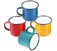 Ensemble de 4 tasses en émail, 350 ml - Tasses réutilisables pour café/thé/boissons, Jaune/Rouge/Bleu/Vert - Tasses à café en porcelaine de style vintage - Ensemble de tasses à café et à thé pour la