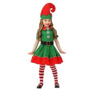 Ensemble de 4 tenues de Noël pour enfants, filles, adolescentes, cosplay, comprenant robe, bonnet, chaussettes, ceinture, cosplay, tenue verte pour nouveau-né, séance photo (vert, 3-4 ans)