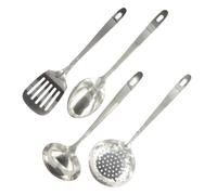 Fackelmann 9908950 Ensemble de 4 ustensiles de cuisine en inox, louche de cuisine, cuillère de service, écumoire, spatule de cuisine, Acier inoxydable, 32,1 x 7,9 x 3 cm